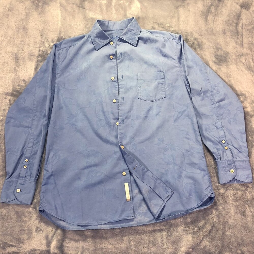 Tommy Bahama Men Large Long Sleeve Button Down Shirt Floral,Striped Cotton,Silk